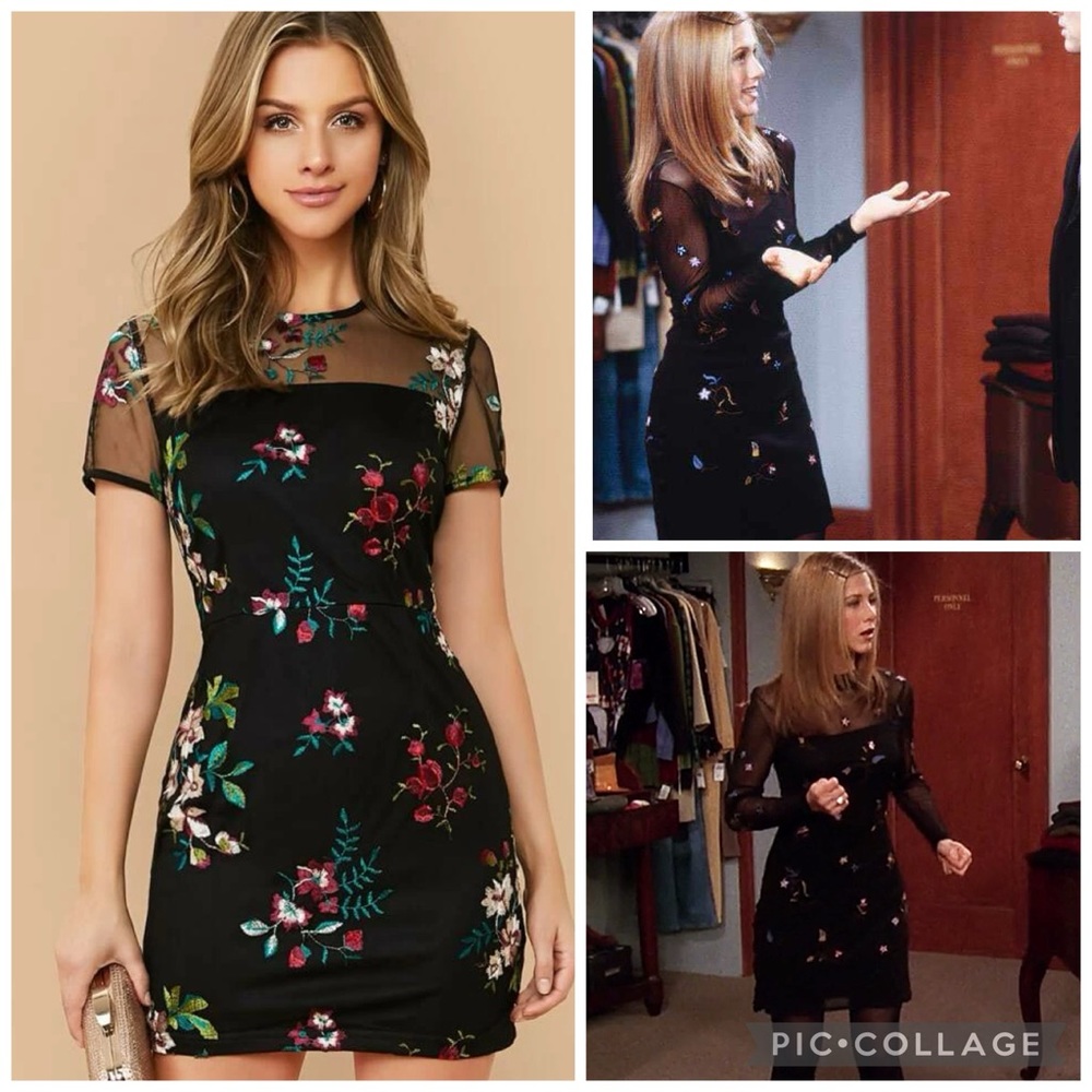 Y2K Boho Floral Embroidered Sheer Dress Size Large